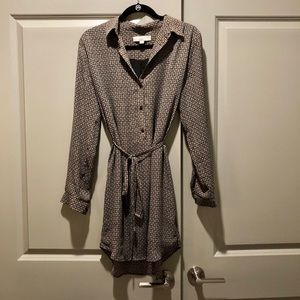 LOFT: Long sleeve, tie waist, shirt dress, size M.